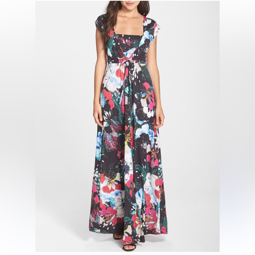 French Connection Tropical Floral Print Jersey Maxi Dress NWT